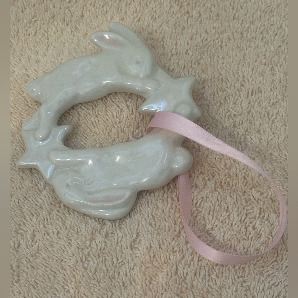 Baby Bunnies Vintage Ceramic Ornament.